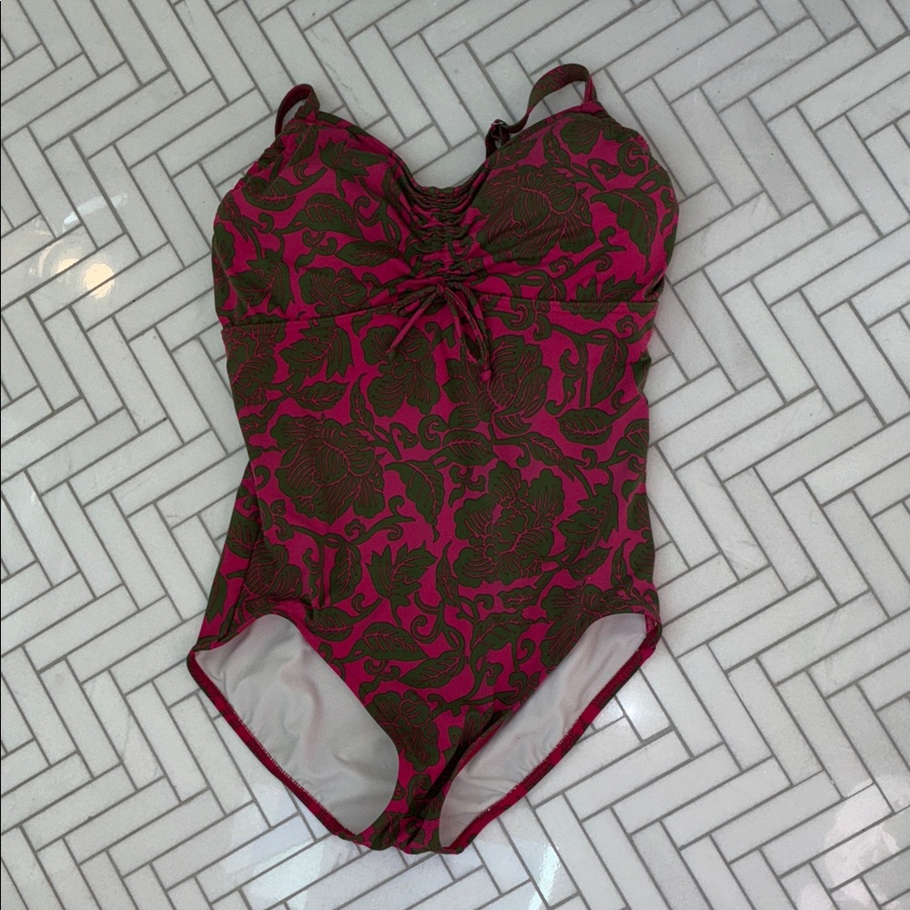 Lands' End Pink and Green Floral Swimsuit
